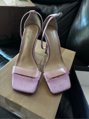 Betsey Johnson Pink Crystal Mesh Open-Toe Slingback Heels